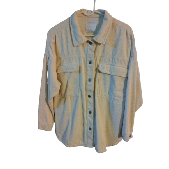 White Corduroy Jacket Celebrity Pink Layering Shacket 80s Vibes Classic Casual M - Picture 1 of 14